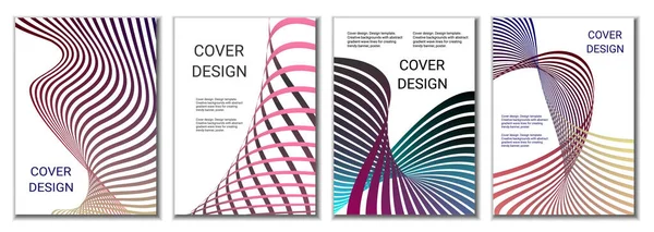 为杂志 海报设计封面 一套四套的封面 多色波状平行梯度线或彩带 — 图库照片