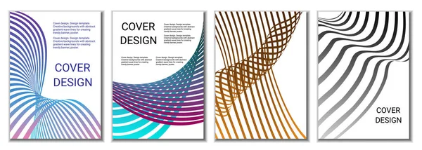 Design of covers for magazines, banners, posters. Set of 4 covers. Multicolored wavy parallel gradient lines or ribbons.