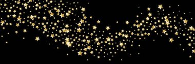 Siyah arka planda altın parıldayan konfeti. Küçük yıldızlar. Tebrik kartı veya afiş arkaplanı için şenlikli lüks arkaplan