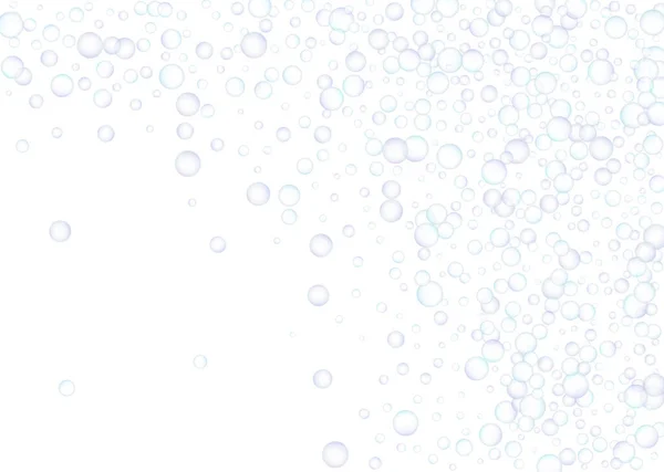 Seifenblasen Groß Und Klein Zufällig Auf Weißem Hintergrund Verstreut Blau — Stockvektor