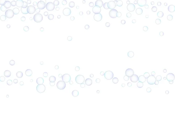Zeepbellen Groot Klein Willekeurig Verspreid Een Witte Achtergrond Blauwe Paarse — Stockvector