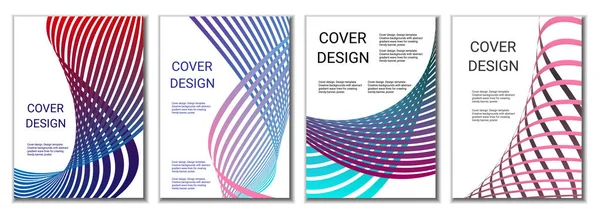 Design of covers for magazines, banners, posters. Set of 4 covers. Multicolored wavy parallel gradient lines or ribbons.