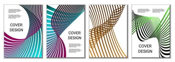 为杂志 海报设计封面 一套四套的封面 多色波状平行梯度线或彩带 — 图库矢量图片