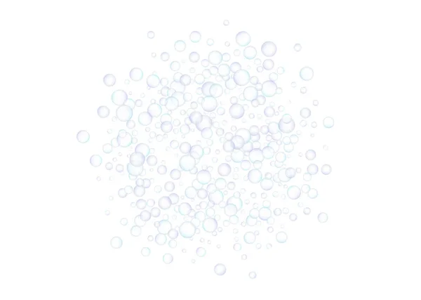 Zeepbellen Groot Klein Willekeurig Verspreid Een Witte Achtergrond Blauwe Paarse — Stockvector