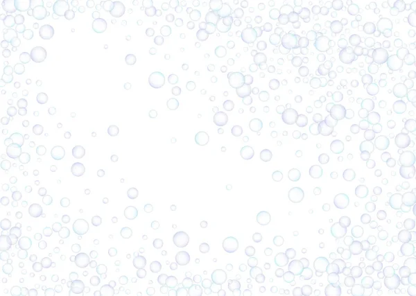 Seifenblasen Groß Und Klein Zufällig Auf Weißem Hintergrund Verstreut Blau — Stockvektor