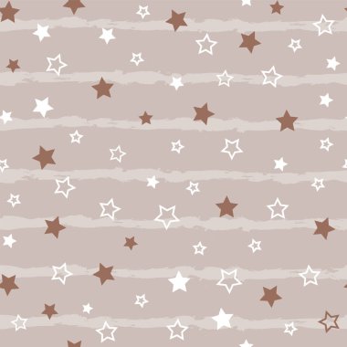 Farklı boyutlarda çok renkli yıldızları fırlatarak. Kusursuz desen. Kumaş ve ambalaj kağıtları için tasarım