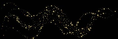 Altın gibi parlak kum, siyah arka planda konfeti. Yuvarlak şekilli küçük parçacıklar. Tebrik kartı arkaplanı veya afişi için şenlikli lüks arkaplan