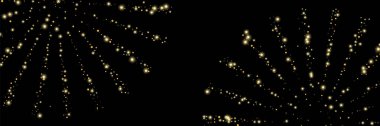 Altın gibi parlak kum, siyah arka planda konfeti. Yuvarlak şekilli küçük parçacıklar. Tebrik kartı arkaplanı veya afişi için şenlikli lüks arkaplan