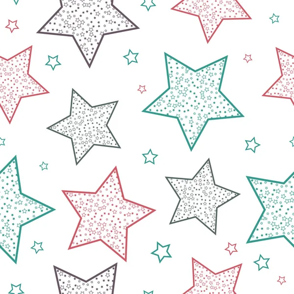 Multi Colored Stars Different Sizes Throwing Seamless Pattern Design Fabric — Stock Vector