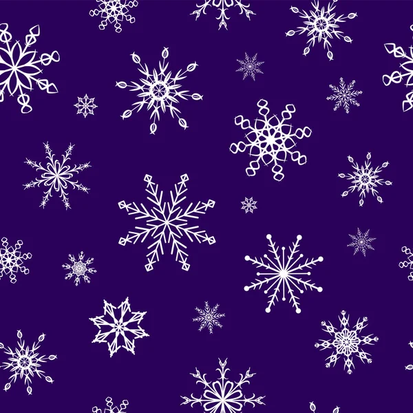 Snowflakes. Seamless pattern. Snow, snowfall, falling scattered white snowflakes. Background design for fabric, wallpaper, cover, paper for packaging. Vector — Stock Vector