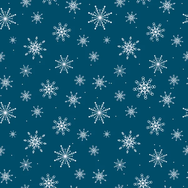 Schneeflocken. Nahtloses Muster. Schnee, Schneefall, herabfallende weiße Schneeflocken. Hintergrunddesign für Stoff, Tapete, Einband, Papier für Verpackungen. Vektor — Stockvektor