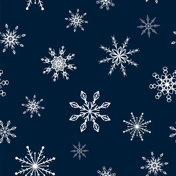 Snowflakes. Seamless pattern. Snow, snowfall, falling scattered white snowflakes. Background design for fabric, wallpaper, cover, paper for packaging. Vector — Stock Vector