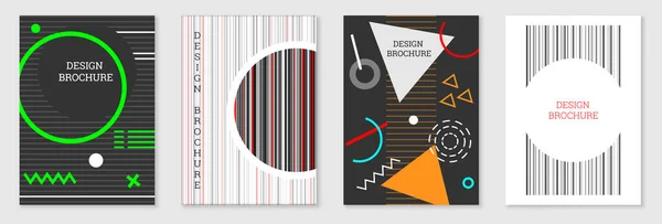 Conjunto de diseño de portada en estilo Memphis. Diseño geométrico, fondo abstracto. Cubierta brillante de moda, pancarta, póster, folleto. Colores creativos. — Archivo Imágenes Vectoriales