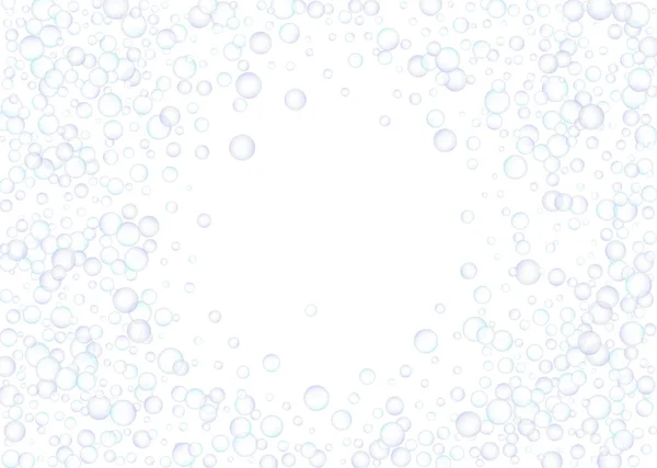 Σαπουνόφουσκες Μεγάλες Και Μικρές Διασκορπισμένες Τυχαία Λευκό Φόντο Αποχρώσεις Μπλε — Διανυσματικό Αρχείο