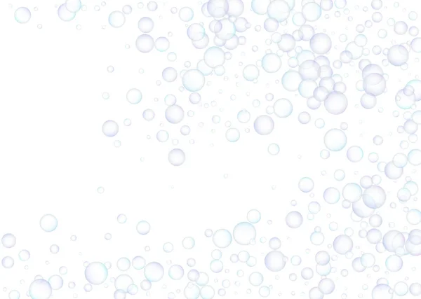 Tvål Bubblor Stora Och Små Utspridda Slumpmässigt Vit Bakgrund Nyanser — Stock vektor