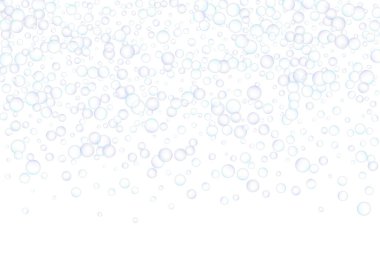 Sabun köpükleri, büyük ve küçük, beyaz arka planda rastgele dağılmış. Mavinin ve morun tonları. Vektör