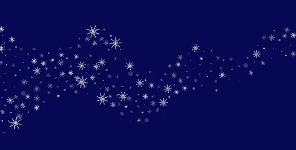 Οι λευκές λεπτές νιφάδες χιονιού είναι διάσπαρτες σε μπλε φόντο. Εορταστικό φόντο, σχεδιασμός κάρτας, ταπετσαρία — Διανυσματικό Αρχείο