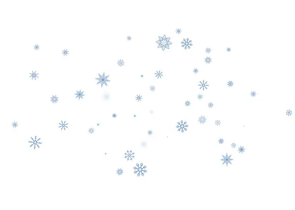 Kerst Achtergrond Blauwe Delicate Opengewerkte Sneeuwvlokken Vliegen Een Witte Achtergrond — Stockvector