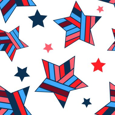 Dağılmış parlak yıldızlar. Paket kağıdı için alışılmadık bir şablon, kumaş çizimi, çocuk alanı dekorasyonu