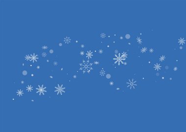 Noel arkaplanı. Mavi arka planda beyaz, narin kar taneleri uçuşuyor. Yeni yıl şenlik tasarımı