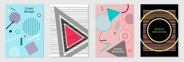 Geometrisches Cover Design Set Abstrakter Ungewöhnlicher Hintergrund Stil Von Memphis — Stockvektor