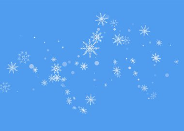Noel arkaplanı. Mavi arka planda beyaz, narin kar taneleri uçuşuyor. Yeni yıl şenlik tasarımı