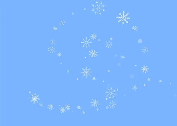 Julbakgrund Vita Ömtåliga Öppna Snöflingor Flyger Blå Bakgrund Nytt Festlig — Stock vektor