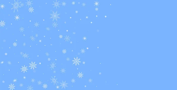 Vánoční Pozadí Bílé Jemné Prolamované Sněhové Vločky Létají Modrém Pozadí — Stockový vektor
