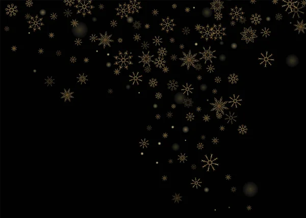 Goldene Schneeflocken Kleine Und Große Durchbrochene Schneeflocken Fliegen Hintergrunddesign Postkarten — Stockvektor