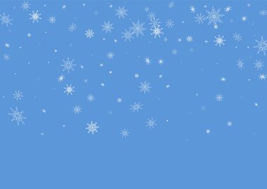 Noel arkaplanı. Mavi arka planda beyaz, narin kar taneleri uçuşuyor. Yeni yıl şenlik tasarımı