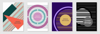 Geometrik kapak tasarımı, hazır. Memphis tarzında soyut sıradışı bir geçmiş. Rastgele sıralanmış parlak geometrik şekiller