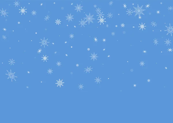 Kerst Achtergrond Witte Delicate Opengewerkte Sneeuwvlokken Vliegen Een Blauwe Achtergrond — Stockvector