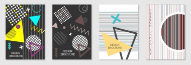 Memphis tarzında kapak tasarımı. Geometrik tasarım, soyut arkaplan. Havalı, parlak kapak, afiş, poster, kitapçık. Yaratıcı renkler.