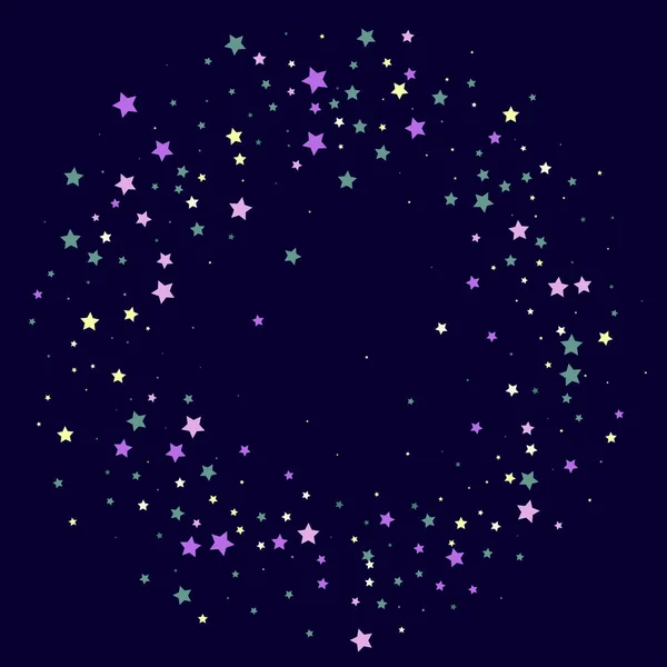 Brillantes estrellas multicolores esparcidas sobre un fondo oscuro. Fondo festivo. Elemento de diseño. Ilustración vectorial, EPS 10. — Vector de stock