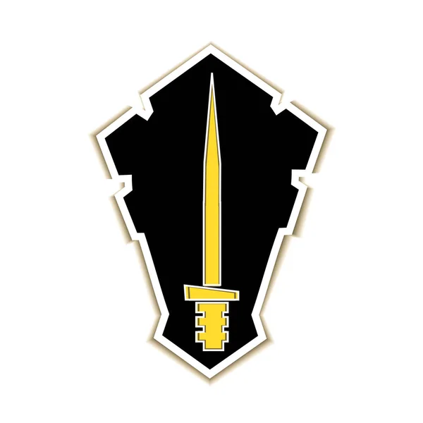 Логотипы Щитов Мечей Черный Желтый Цвета Значок Щита Эмблема Можно — стоковый вектор