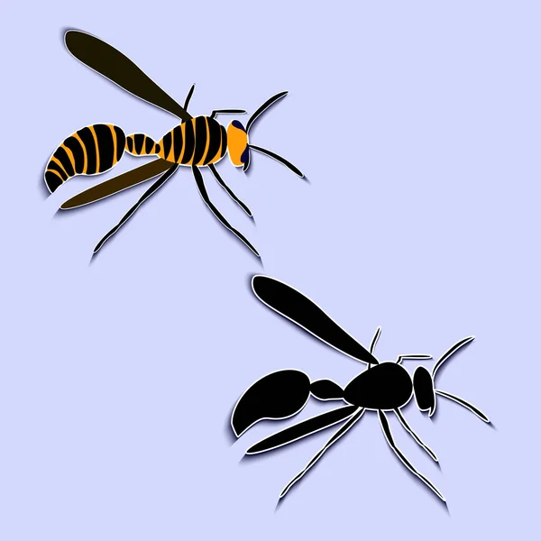 Iconos Insectos Color Negro Vector Diseño Plano Icono Avispa — Vector de stock