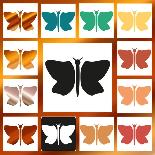 Icône Papillon Couleur Différente Vecteur Logos Emblèmes Textures Dorées — Image vectorielle