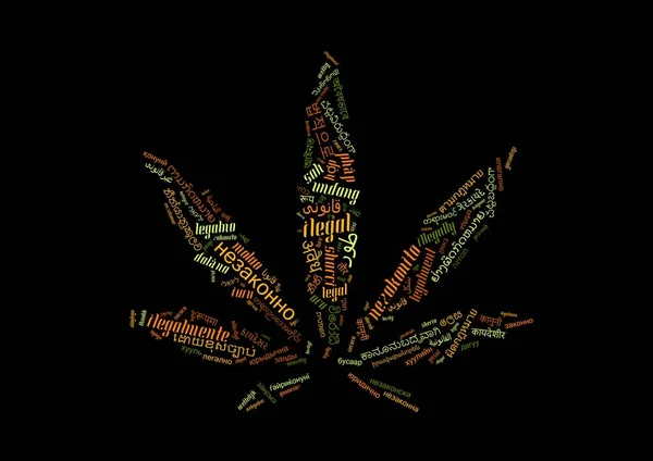Cannabisbladsformad Illustration Gjord Olagliga Ordbokstäver — Stockfoto