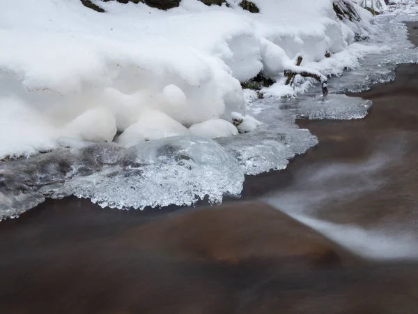 岩の多い川が氷で流れ — ストック写真