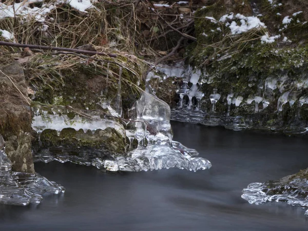 Vue Débit Rocheux Rivière Avec Glace — Photo