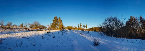 Scena Invernale Con Neve Sole Serale — Foto Stock