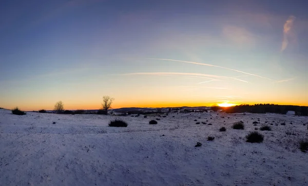 Escena Invierno Con Nieve Sol Noche —  Fotos de Stock