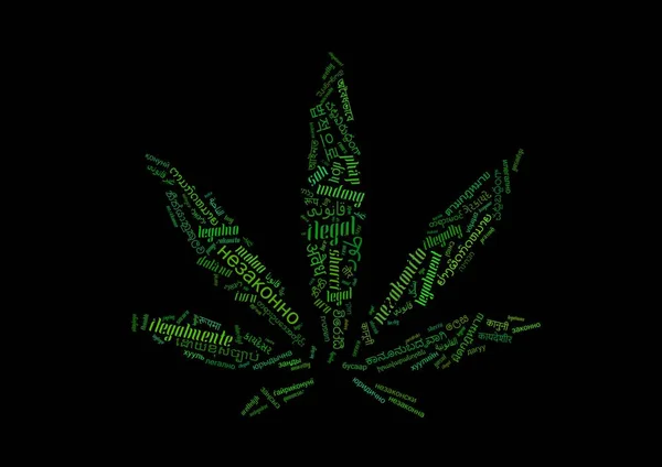 Ilustración Forma Hoja Cannabis Hecha Letras Palabras Ilegales —  Fotos de Stock