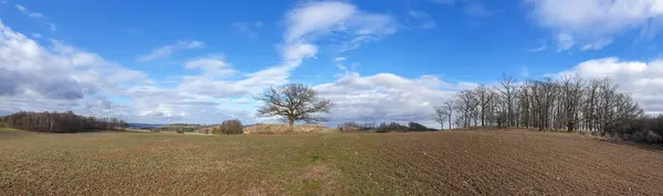 Malebný Panorama Pohled Přírodní Krajinu Pod Zataženou Oblohou — Stock fotografie