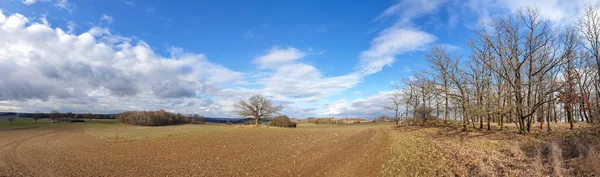 Malebný Panorama Pohled Přírodní Krajinu Pod Zataženou Oblohou — Stock fotografie