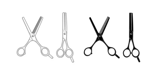 Tesoura de desbaste para cortar cabelo - ilustração vetorial sobre fundo branco. ferramenta de cabeleireiro — Vetor de Stock