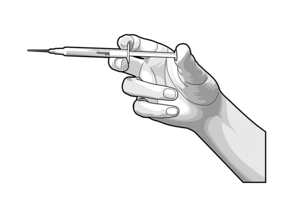Spruta Handen Vektor Illustration Vit Bakgrund Vaccin Förebyggande Coronavirus Medicinsk — Stock vektor