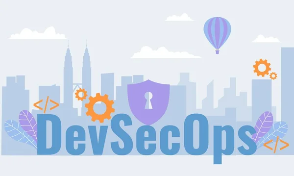 Векторна Ілюстрація Методології Devsecops Безпечного Процесу Розробки Програмного Забезпечення Працює — стоковий вектор