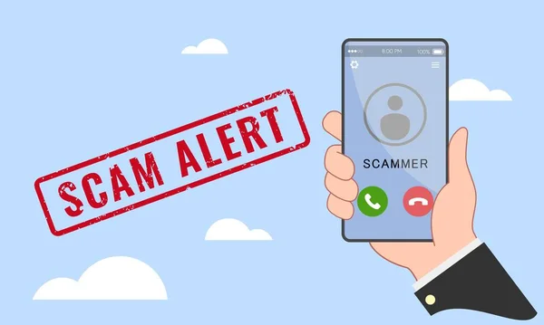 Vector Illustration Scam Alert Notification Smart Phone Cloud Infrastructure Cybercrime — Stock Vector