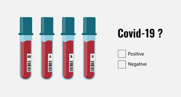 管内の血液サンプルのベクトル図 Covid 19またはCoronaウイルス検査の結果は陽性または陰性です 医療の概念 — ストックベクタ